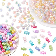 PandaHall 390 pezzi di perle in acrilico, colore variabile, 20 mm, perle a facciate, perle rotonde singole, 17 x 9 mm, per uso con fili rifrangenti, accessori per gioielli, bracciali