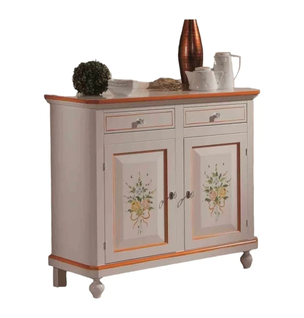 Madia credenza napoletana 2 porte laccato bianco decori 104x43x98 - Mobili 2G