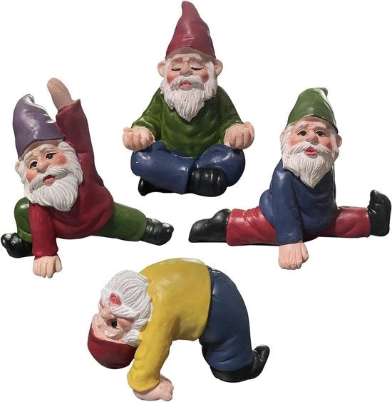 Set di mini gnomi da giardino da 3 - Gnomi yoga per giardini incantati - Accessori divertenti per la decorazione di giardini