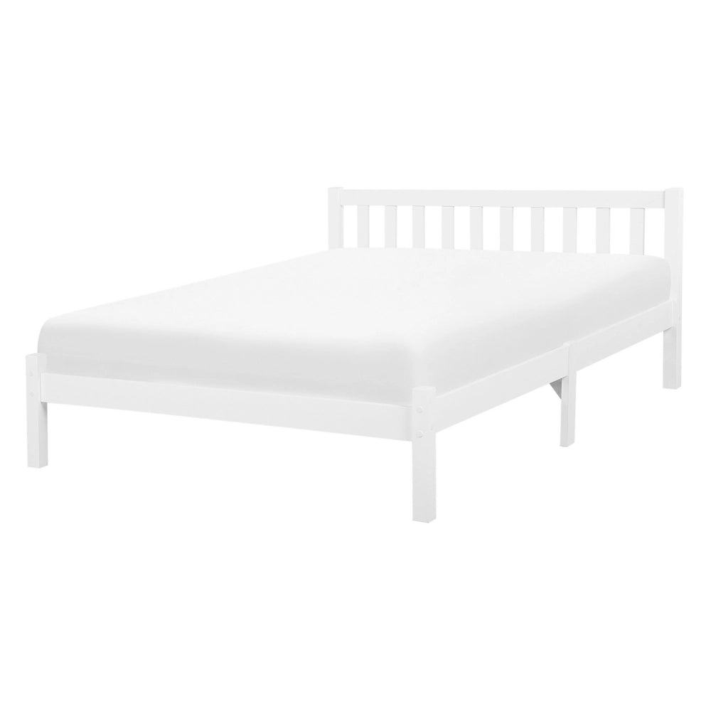 Letto in Legno di pino Bianco con Rete a Doghe Testiera Alta 140 x 200 cm