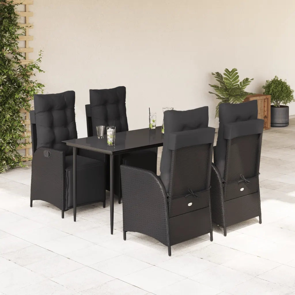 vidaXL Set da Pranzo da Giardino 5 pz Nero con Cuscini in Polyrattan