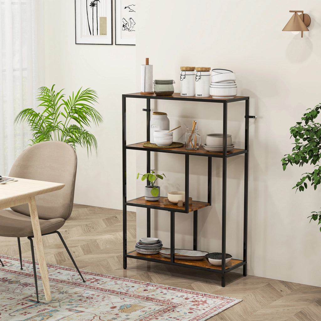 Mobile Libreria a 4 Ripiani Stile Industriale in Legno e Metallo, 77x30x116 cm, Marrone Rustico