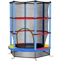 Tappeto Elastico per Bambini 3-6 Anni con Rete di Protezione, 6 Colonne e 3 Ingressi, Ø140x190 cm, Multicolore