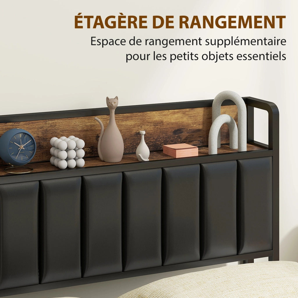 Letto matrimoniale imbottito con contenitore e rete a doghe ¨C zephmum ¨C nero 140x190