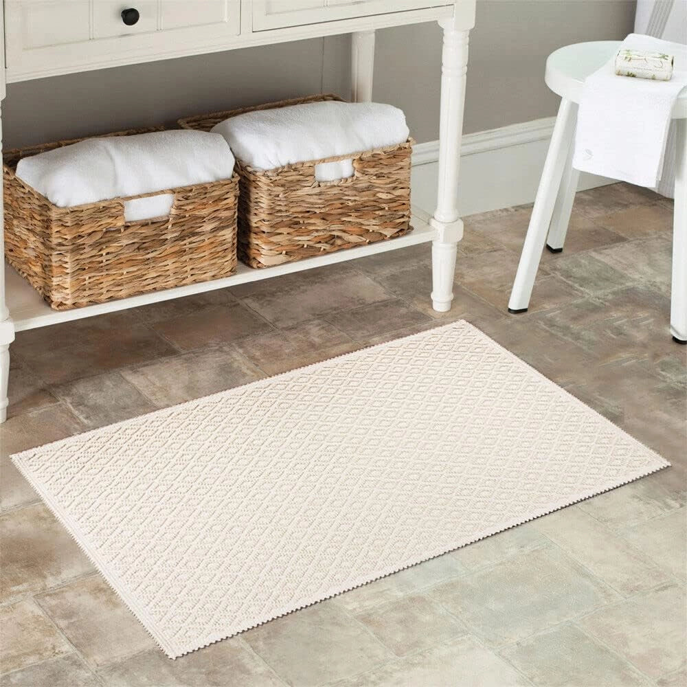 Tappeto Camera Scendiletto Bagno 60x95 cm Puro Cotone Lavabile Elegante Assorbente A Pois