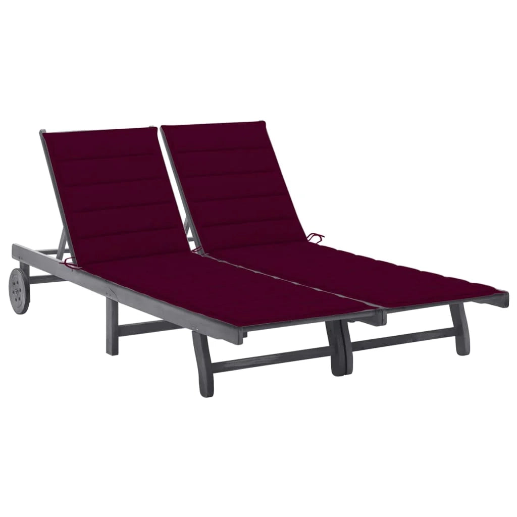 Lettino prendisole sedia a sdraio lettino prendisole letto da giardino mobili da esterno per patio 2 posti con cuscino grigio acacia 02_0012231