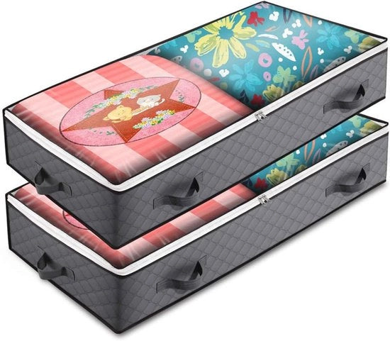 90L Cassetto di Stoccaggio Sotto Letto - Cassetto di Stoccaggio di Abbigliamento Opaco con Finestra Anteriore Translucida - Stoccaggio Sotto Letto per Coperte e Ombrelli - Grigio