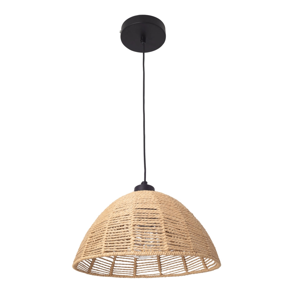Lampada a Sospensione Romsey con Paralume a Campana in Rattan - Naturale / Nero lux.pro