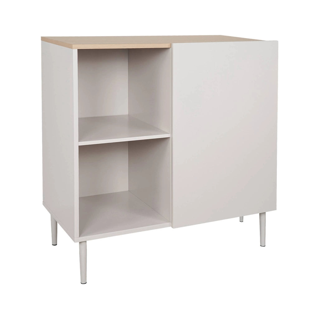 Credenza in metallo e decorazione in legno 1 anta, 80cm, beige