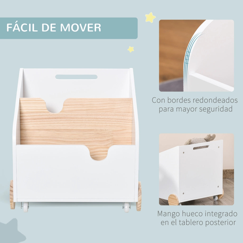 Libreria per Bambini con Ruedas e 2 Sezioni ¨C zephmum ¨C 40x43x43 cm Bianco e Legno Naturale