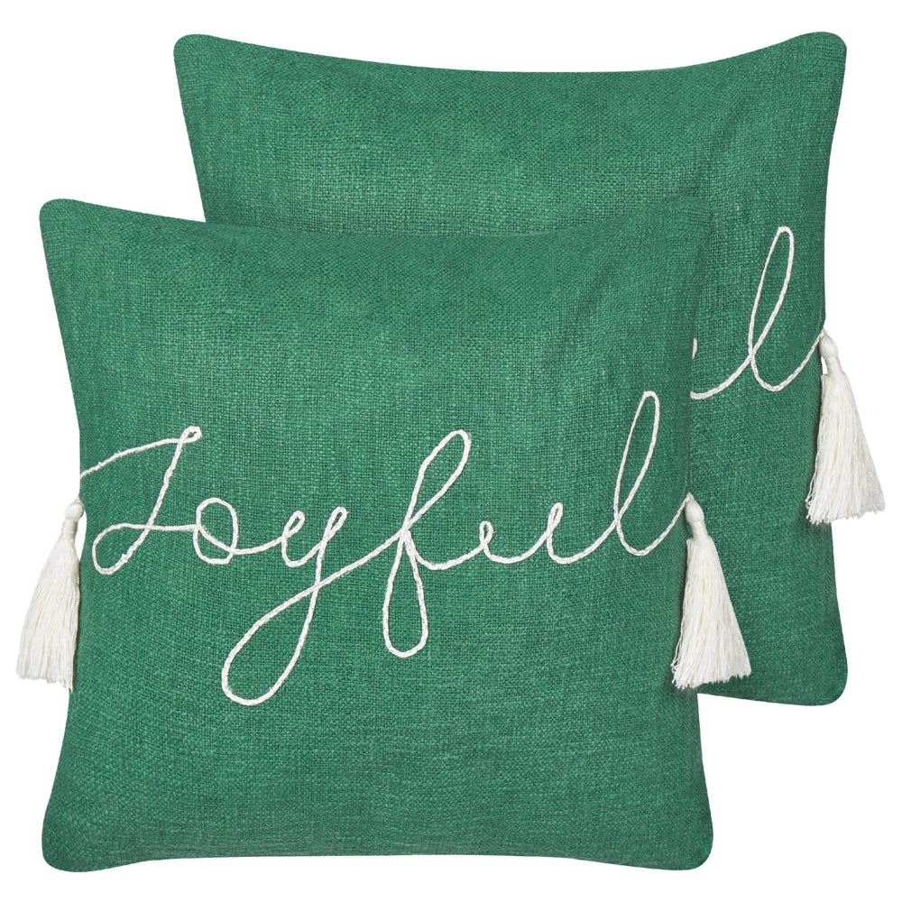 Set di 2 cuscini decorativi Verde 45 x 45 cm Motivo natalizio Nappe Cotone Sfoderabile Soggiorno Camera da letto