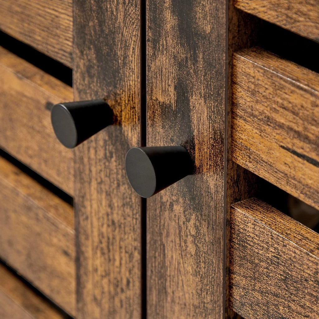 Mobiletto/armadietto portaoggetti per il bagno 60 x 30 x 60 cm con struttura in acciaio ante a persiana ripiano regolabile stile industriale marrone rustico e nero 12_0006529