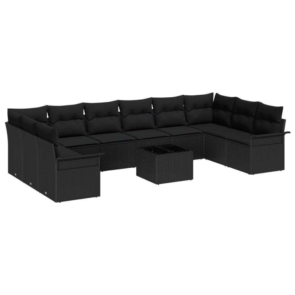 Set Divano da Giardino 11 Pezzi con Cuscini Beige Polyrattan