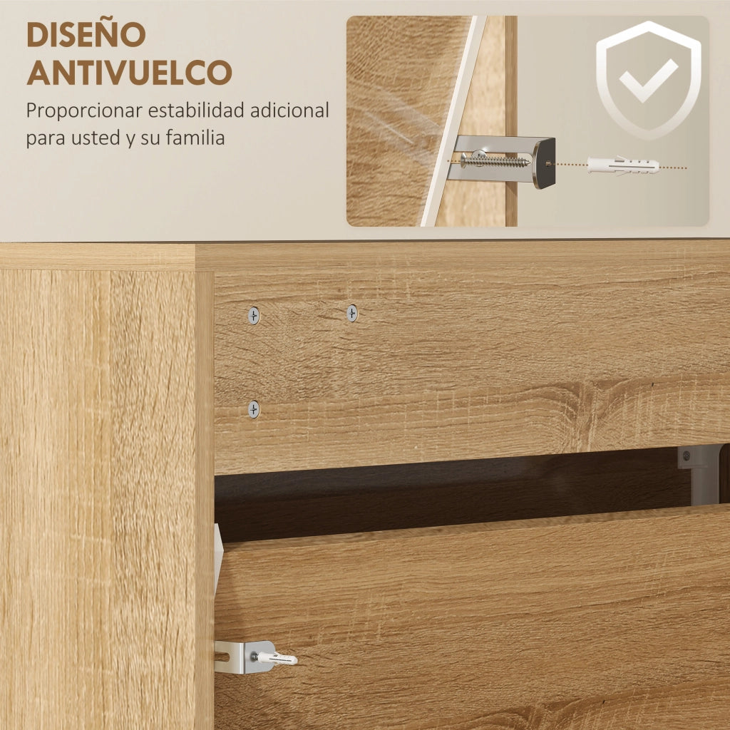 Scarpiera con specchio e 3 ante per ingresso ¨C zephmum ¨C legno naturale 65x17x114.5 cm