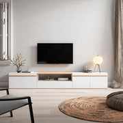 Mobile TV Soggiorno, 288x45x35 cm, TV di grande formato, Mobile Soggiorno, Bianco e Rovere soft