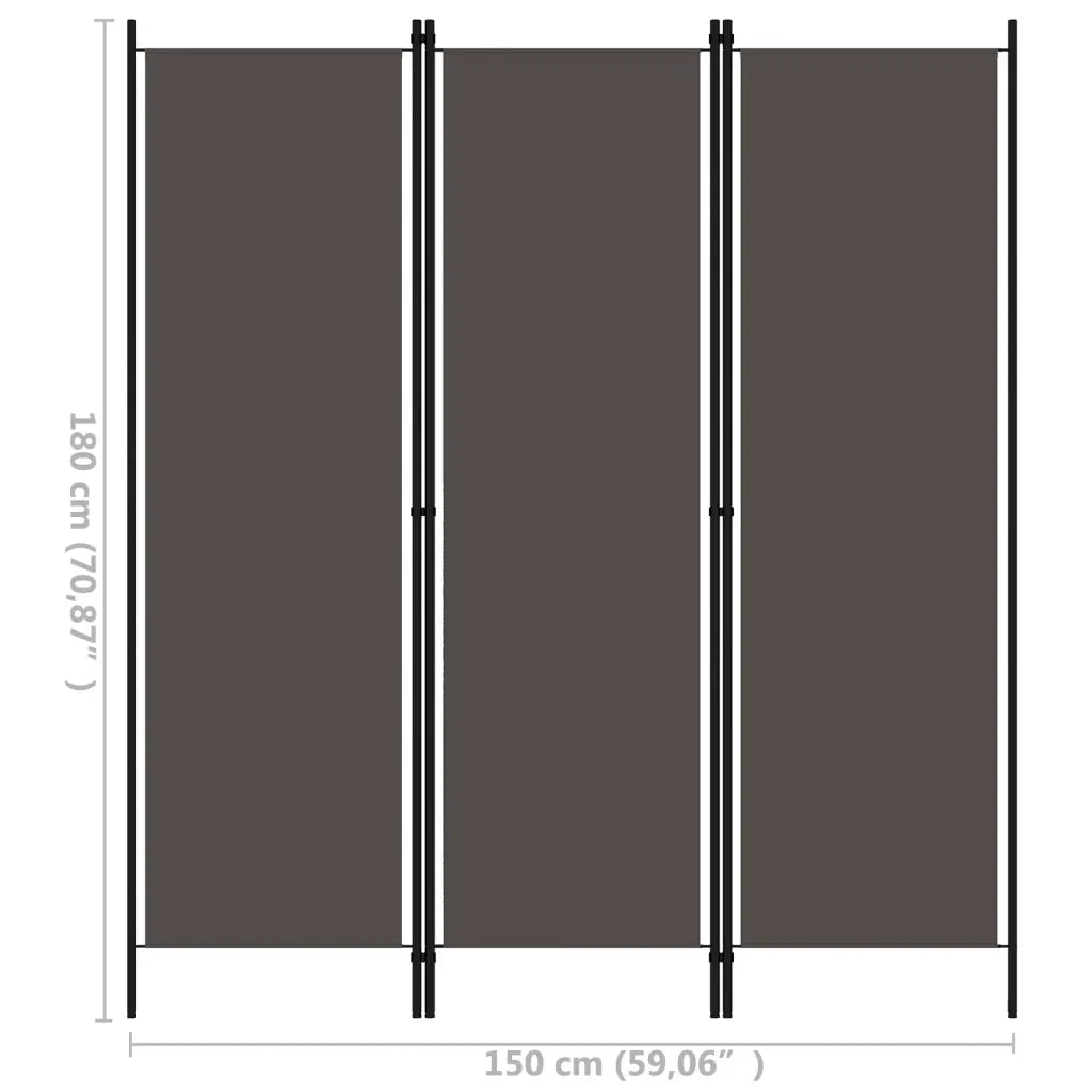 Paravento a 3 Pannelli-Divisorio Antracite 150x180 cm