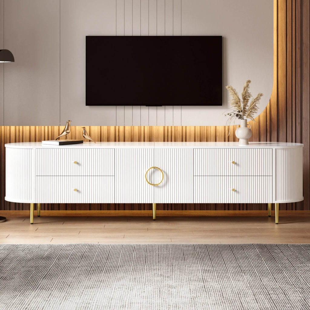 Mobile TV in MDF bianco 180x40x38 cm con cassetti; doppia anta e passacavi