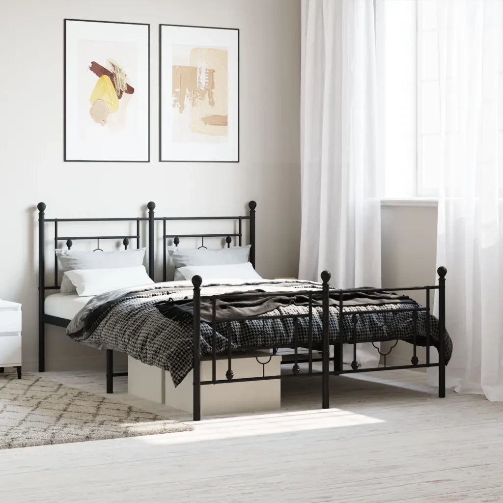 Letto matrimoniale | Letto per adulti | Giroletto con Testiera e Pediera Metallo Nero 135x190 cm