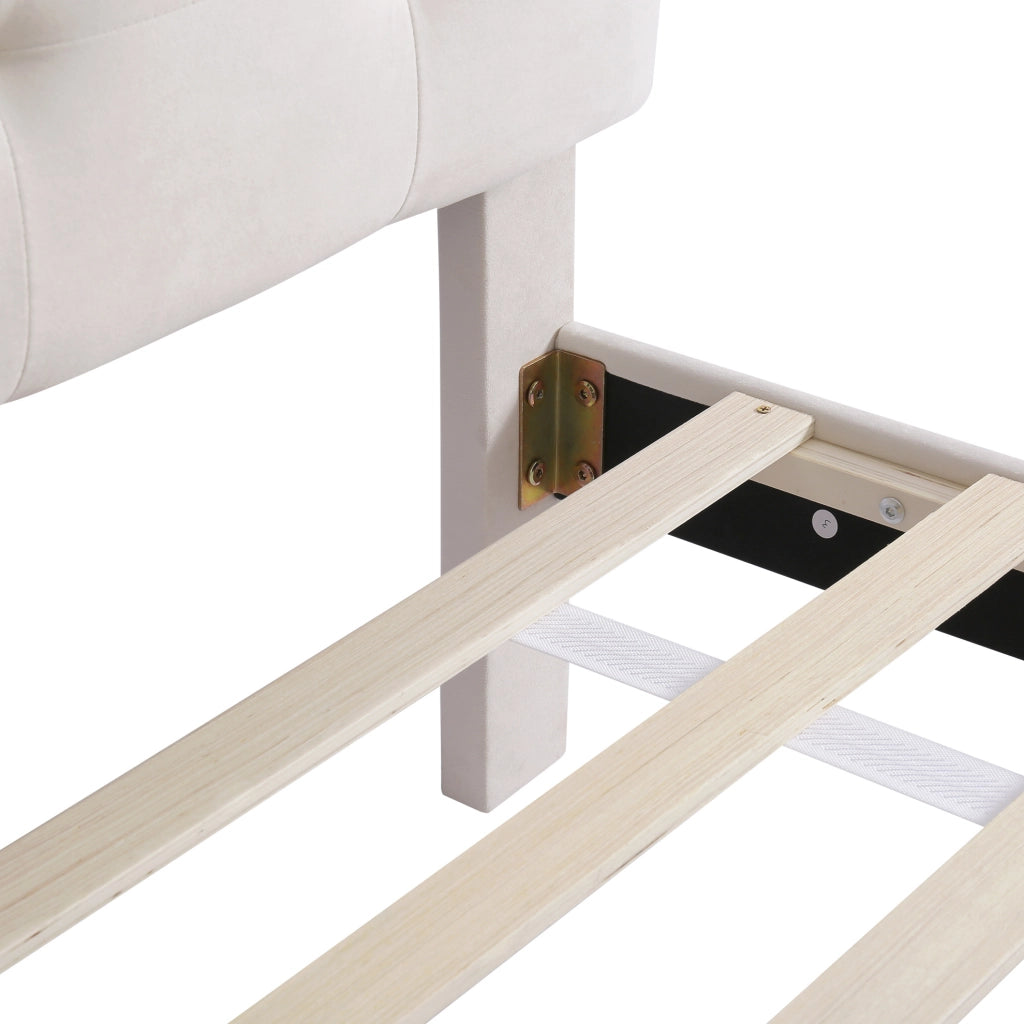 Letto imbottito 90x200 cm con cassetto; velluto beige (Senza materasso)