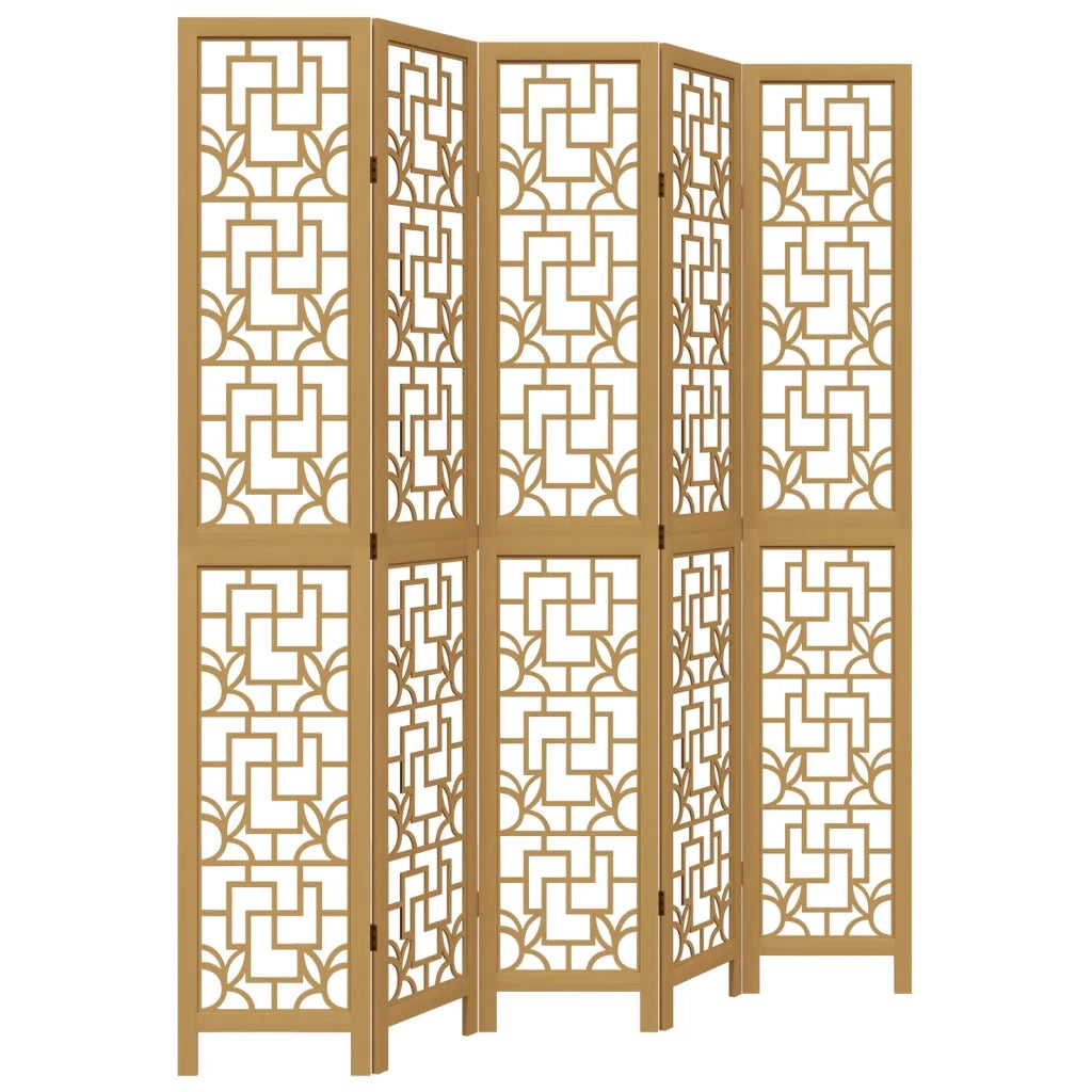 Divisorio Ambienti 5 Pannelli Marrone Legno Massello Paulownia 358872