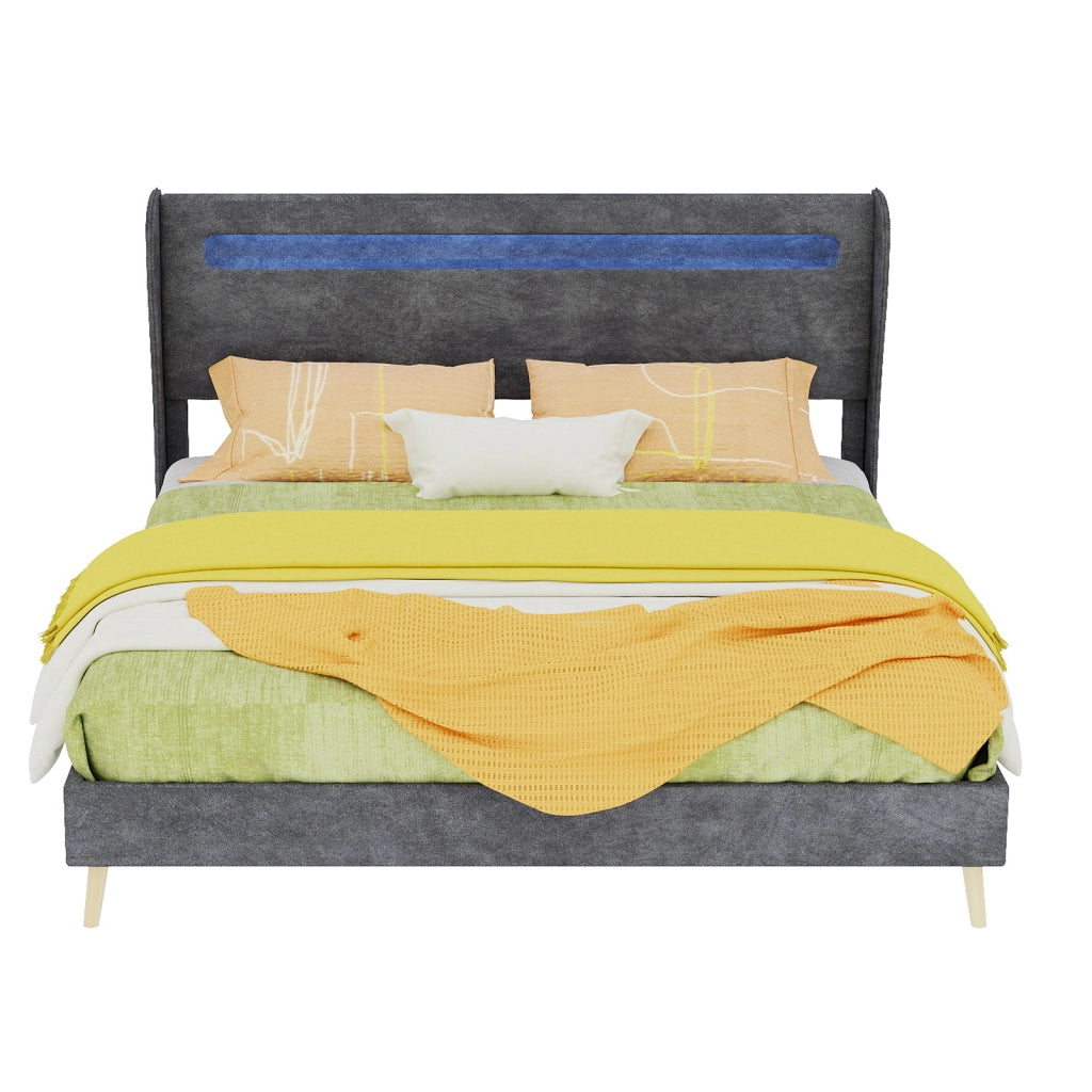 Letto matrimoniale con testiera regolabile e LED multicolore; 160 x 200 cm; grigio