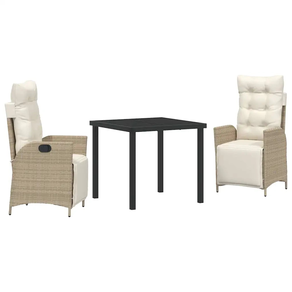 Set da Pranzo per Giardino con cuscino 3 pcs Beige polyrattan 3380554