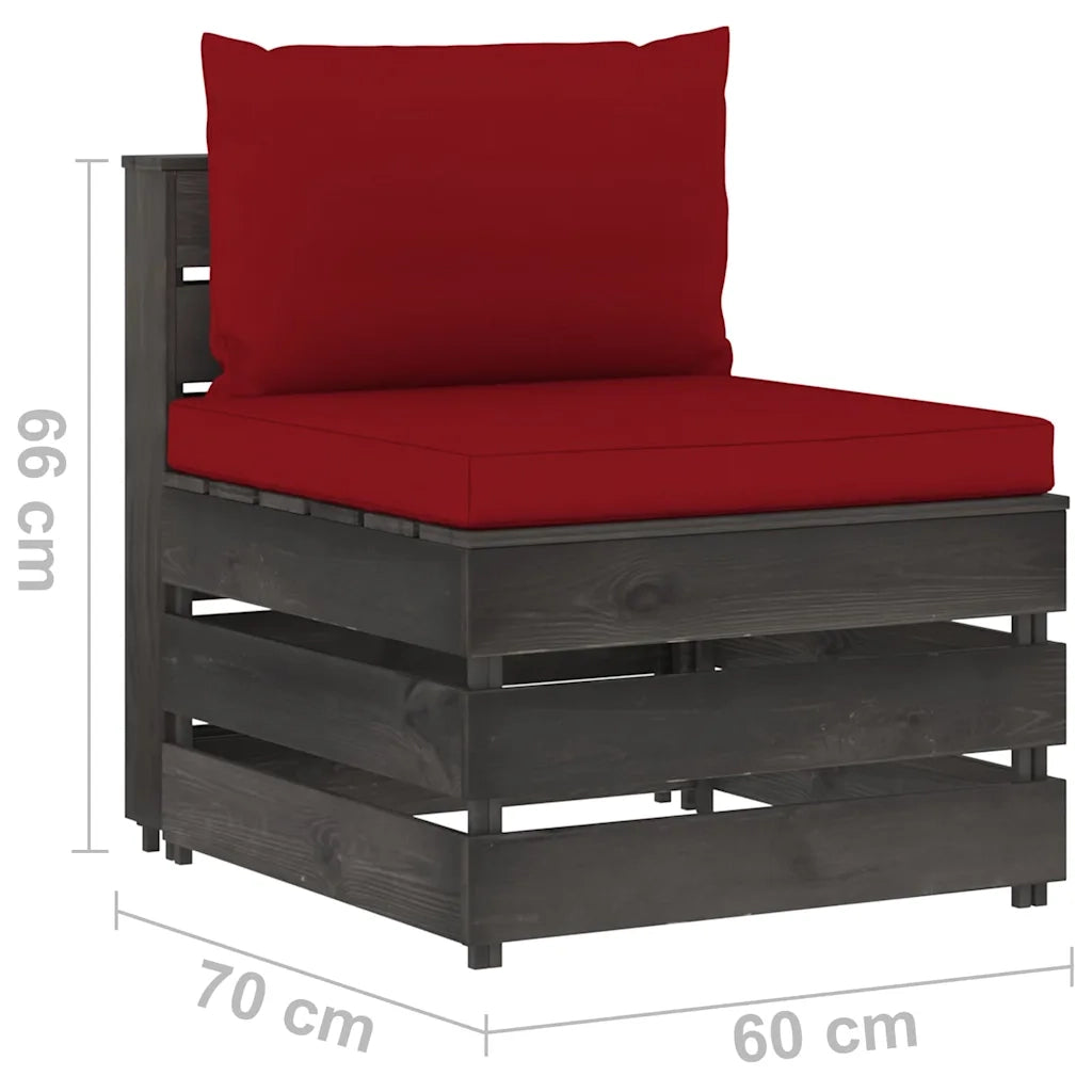Divano componibile-Divano Centrale Modulare con Cuscini in Legno Impregnato Grigio 361952