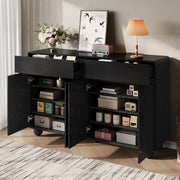 Credenza e madia con 2 cassetti, 4 ante e ripiani regolabili, in MDF e PB, per soggiorno, nero, 140 × 38 × 89 cm