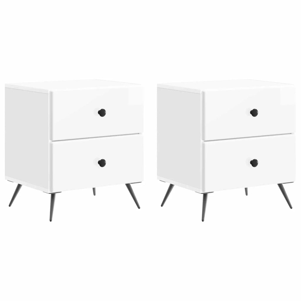 Set di 2 Comodini | Armadio da Notte | Mobiletto da notte Bianco Lucido 43 x 34,5 x 47,5 cm