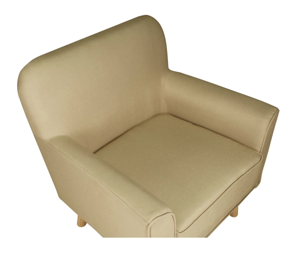 Poltrona in tessuto beige e piedi in legno mod. Orchidea PL-OR11FBC