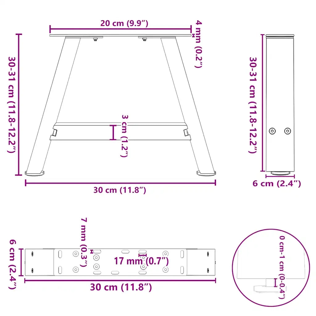 Gambe per Tavolino da Caffè a Forma di A 2 pz 30x(30-31) cm Acciaio 4012811