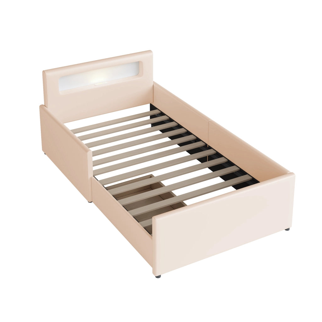 Letto 90x200 cm - Letto imbottito,Con luce notturna,Porta di ricarica USB,Con vani portaoggetti,rosa
