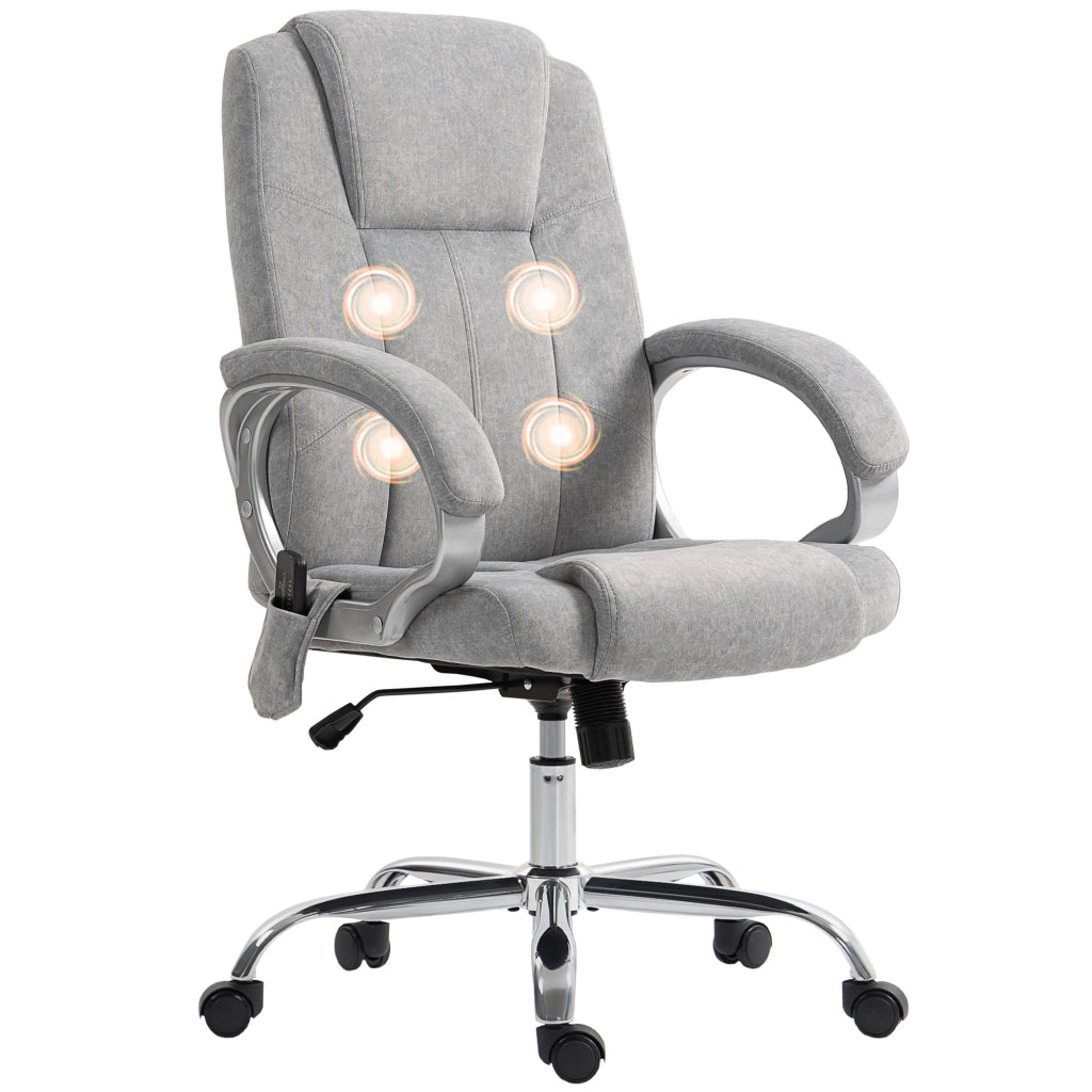 Poltrona da Ufficio Massaggiante a 4 Punti con Riscaldamento e Braccioli, Sedia Ergonomica Grigio per Casa e Studio