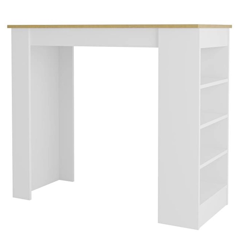 Tavolo da Bar 4 Ripiani e Portaoggetti Bianco e Quercia Salvaspazio 117x54x102cm
