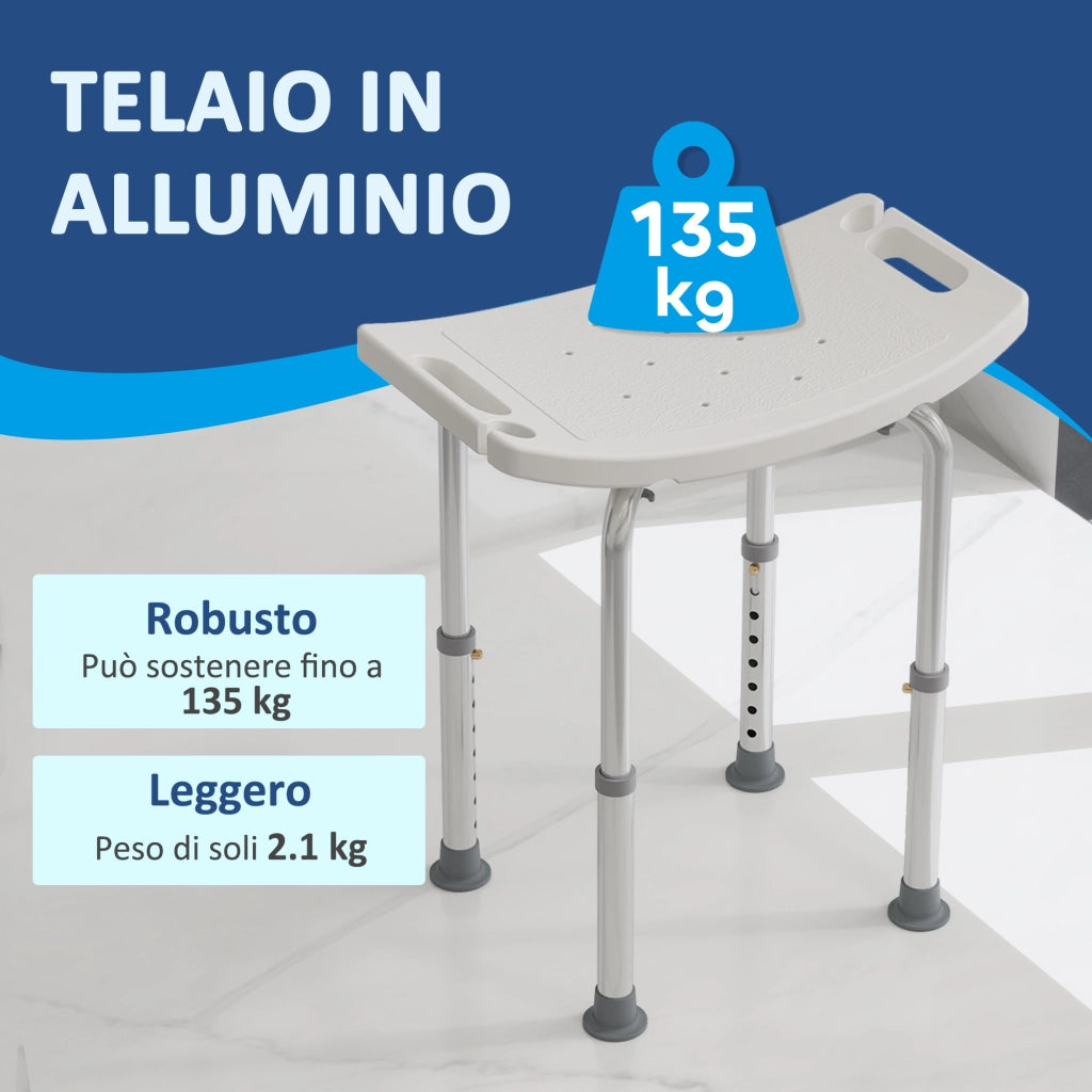 Sgabello Sedile Sedia per Doccia Bagno, Antiscivolo, Altezza Regolabile