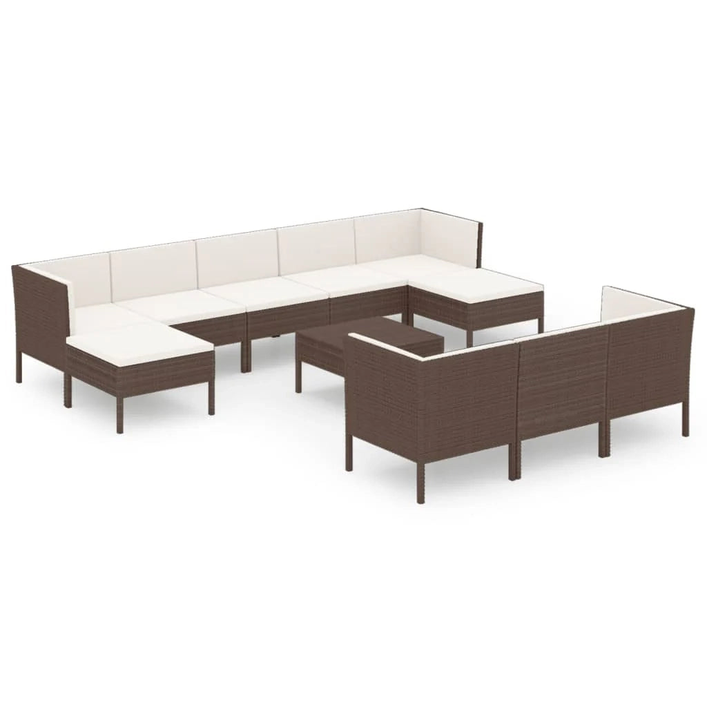 Mobili da giardino mobili da esterno Set di mobili da 11 pezzi con cuscini in resina intrecciata marrone 02_0015425