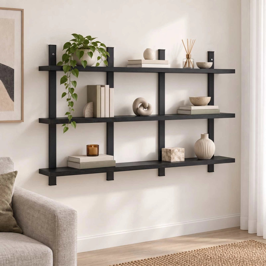 Scaffale da parete Rovere Nero 102 x 13,5 x 58 cm 8020365