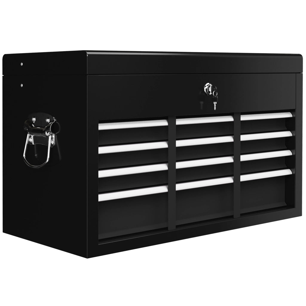 Cassetta Portautensili Vuota 60x26x34 cm Nera in Acciaio con 6 Cassetti, Serratura e Maniglia