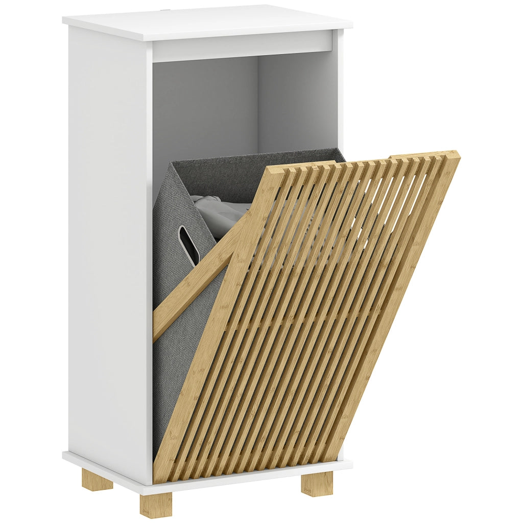 Mobile Bagno con Cestino Portabiancheria ¨C Minimal ¨C Bianco Effetto Legno 60x30x