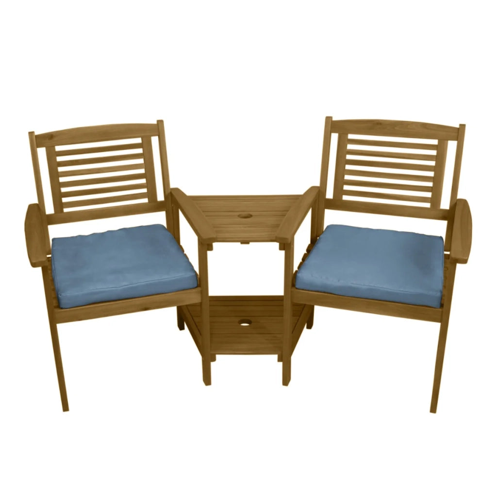 Panca in Legno da giardino Tavolo a 2 livelli Foro per ombrellone Panca d'angolo Bistro Legno duro d'acacia massiccio 2 Cuscini GRATIS.