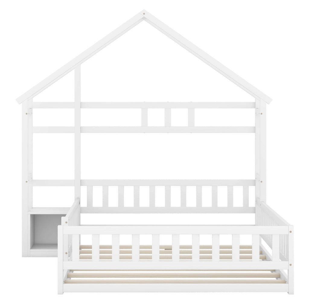 Letto a casetta per bambini 140 x 200 cm con sponda e comodino, bianco