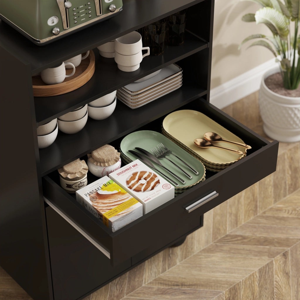 Mobile Cucina Multiuso 59x40x92 cm con Ripiano Estraibile in MDF Nero