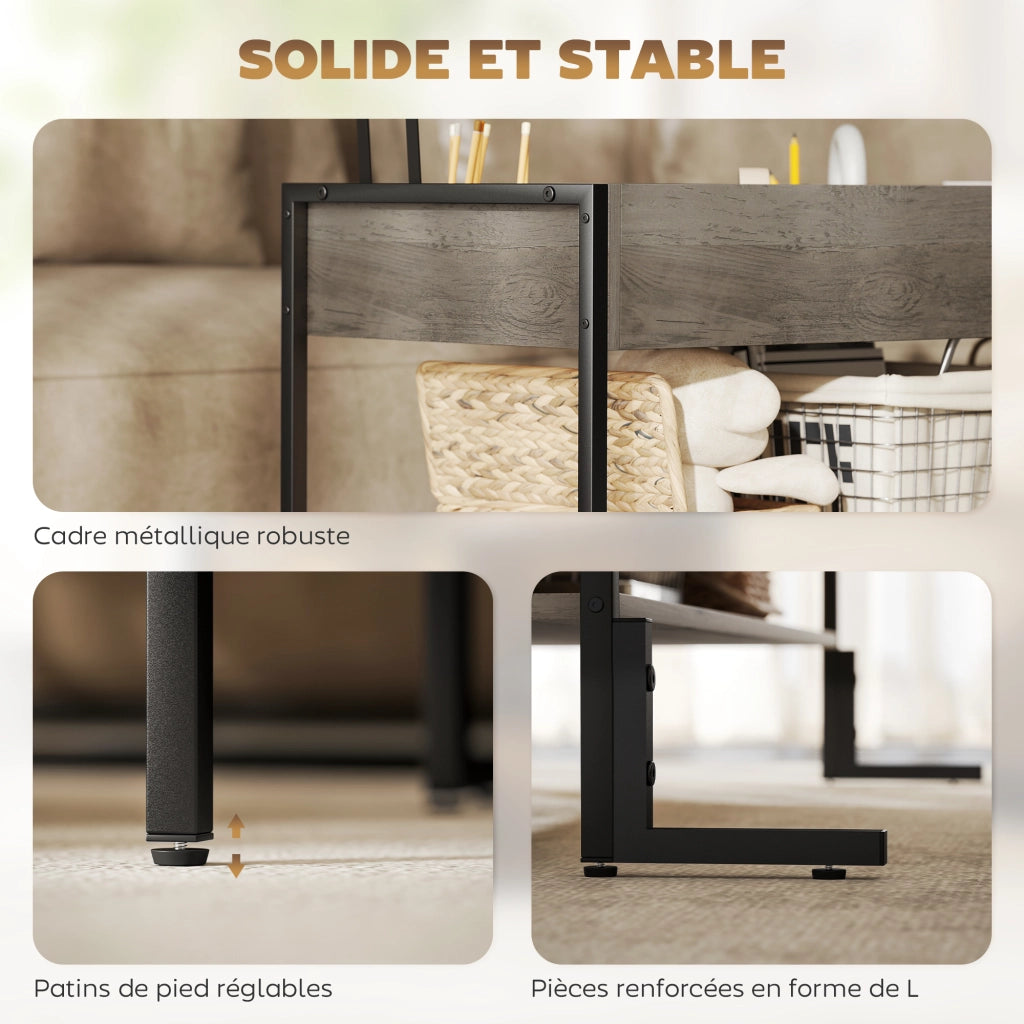 Tavolino da caff¨¨ con piano sollevabile e ripiano aperto ¨C Zephmum ¨C Grigio 95x40x59 cm