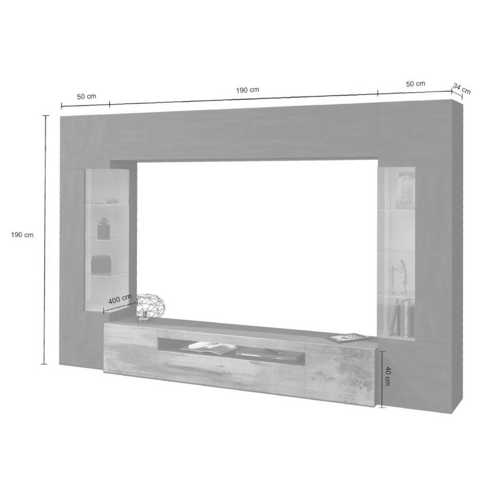 Mobile Soggiorno Arga, Parete Attrezzata 14 Ripiani Made in Italy, 290x40x191h cm Nero Antracite