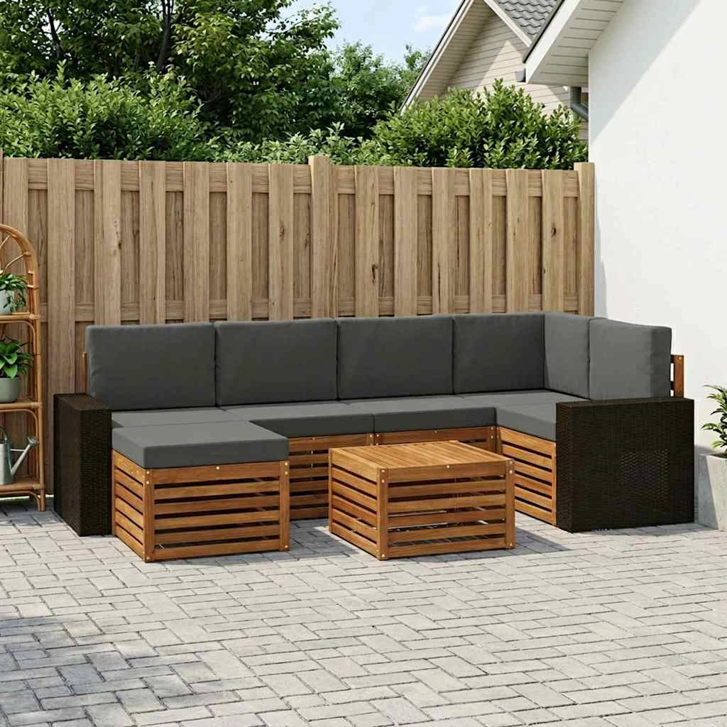 Set di divani da esterno 7 pz Naturale e Antracite Poliestere 3384603