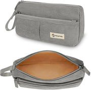 Etui in corduroy con fascia per polso, etui di grande capacità, etui per scuola e ufficio (grigio)