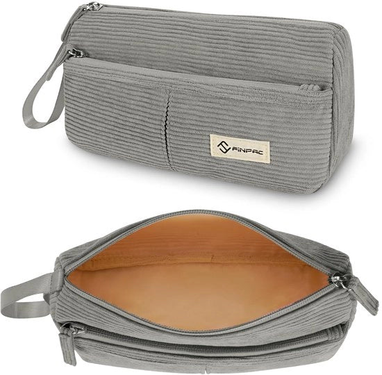 Etui in corduroy con fascia per polso, etui di grande capacità, etui per scuola e ufficio (grigio)