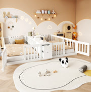Letto multifunzione per bambini 90x200 cm con 2 posti, cassetti e scaffale