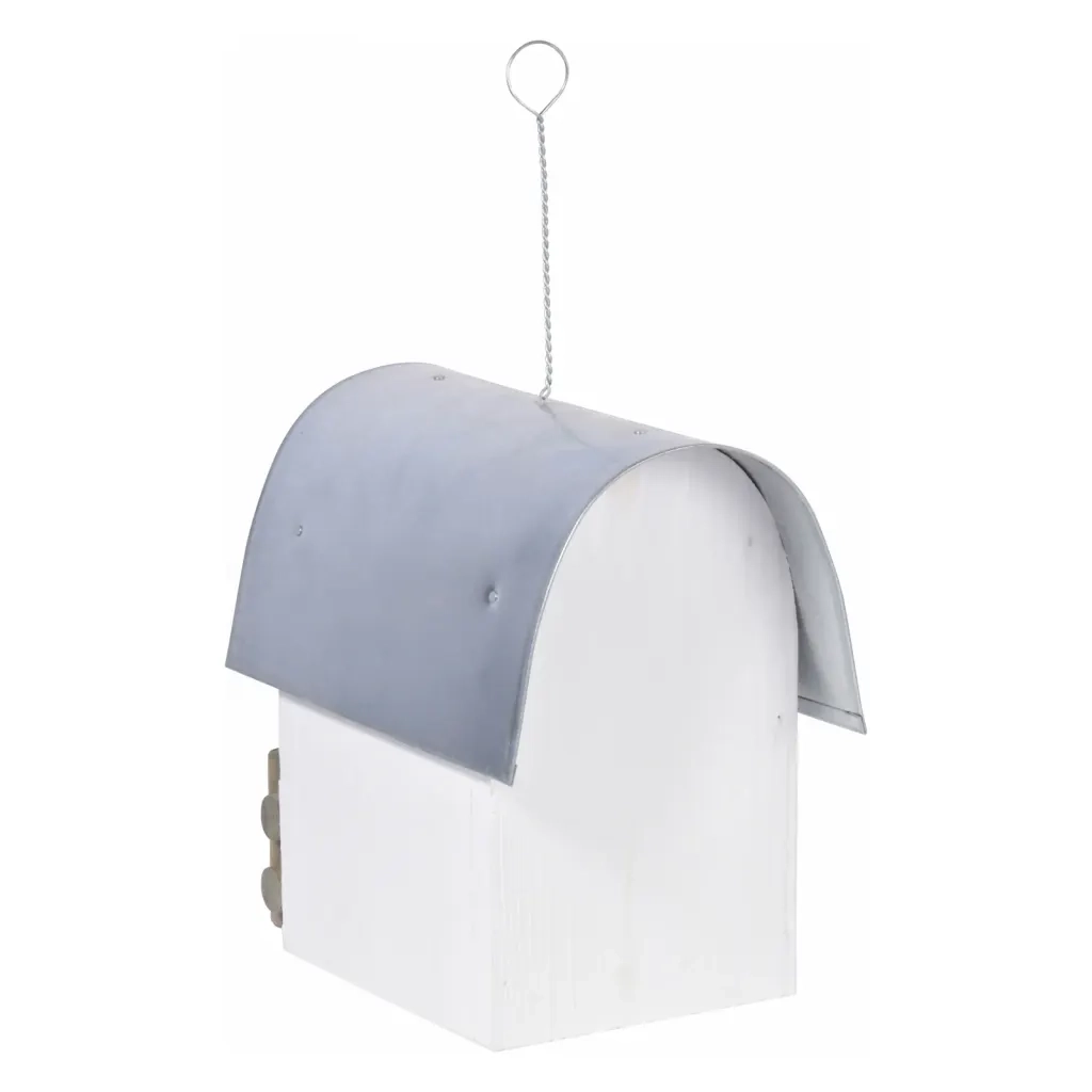 dobar Cassetta Nido Uccelli Ivory Tetto Rotondo Zinco Bianca e Argento 446277