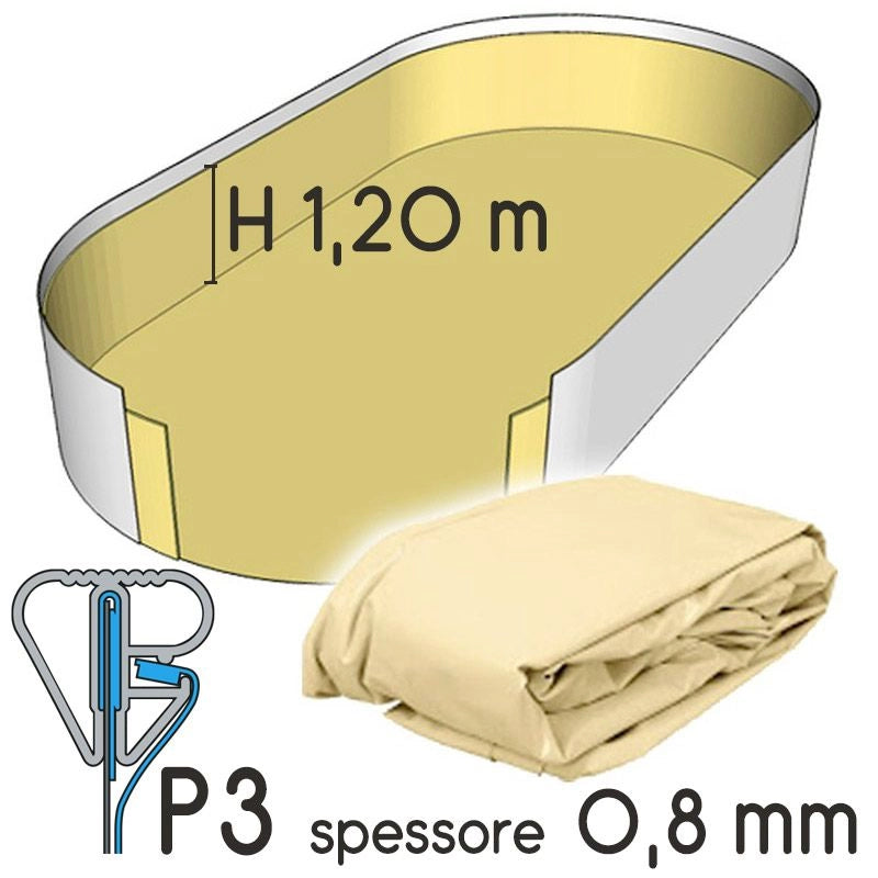 Liner Per Piscina A Forma Ovale 5,30 X 3,20 H.1,20 M Sabbia - Attacco P3 - Spessore 0,80 Mm